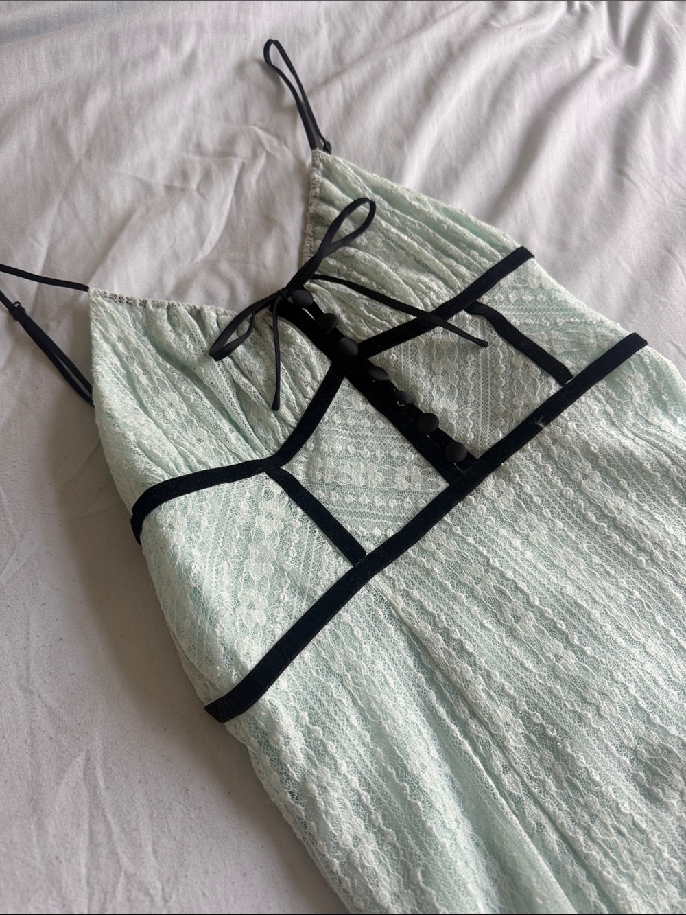 Urban Outfitters Mint Green Lace Mini Dress with Black Trim